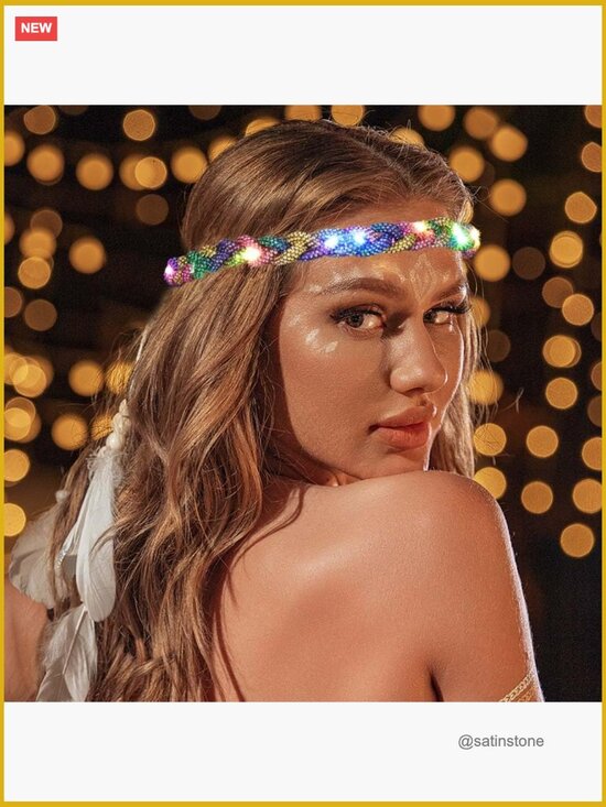 Light Up Rhinestone Headband LED Glowing Hair Chain Sparkly Rave Costume main image 6